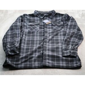 Croft & Barrow Jacket Mens Big 3X Black Gray Plaid Fleece Lined Shacket Warm